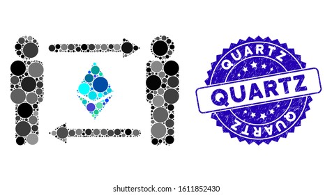 Collage persons exchange Ethereum icon and corroded stamp seal with Quartz caption. Mosaic vector is formed with persons exchange Ethereum icon and with randomized circle spots.