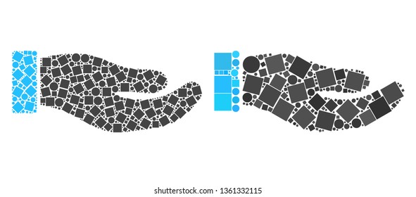 Collage Petition hand icons designed from spheric and square elements in random sizes, positions and proportions.