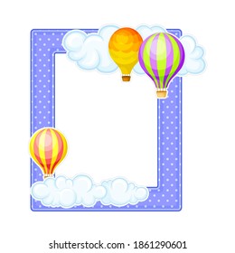 Collage Photo Frame Decorated with Clouds and Air Balloon Vector Illustration