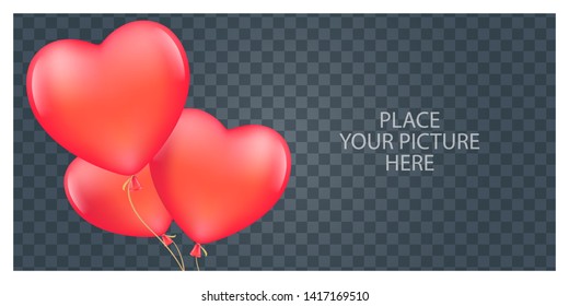 Collage of photo frame and decoration elements vector illustration, background. Scrapbook for wedding or romantic photo with hot air balloons 