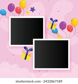 Collage Photo Frame Illustration With Wall Background Celebration Event Frame Collage Template. Photo Frame Film Isolated, Photo Gallery Illustration Set.