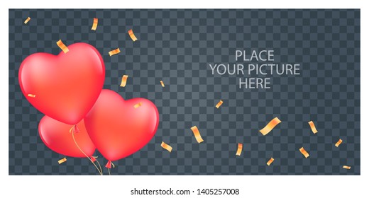Collage of photo frame or scrapbook vector illustration. Design element with hot air balloon  and template for photo insertion 