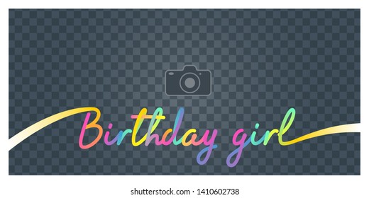 Collage of photo frame and sign Birthday girl vector illustration, background. Design element with blank photo frame 