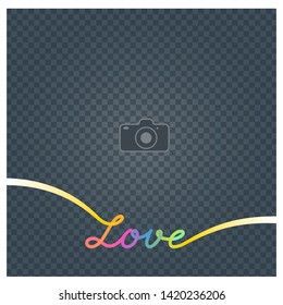 Collage of photo frame and Sign love vector illustration, background. Design element with blank photo frame 