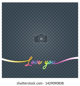 Collage of photo frame and  Sign Love you vector illustration, background. Blank photo frame for insertion of picture 