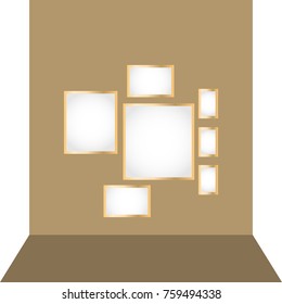 A collage of photo frames on a wall. A plaster design, vector.
