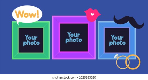 Collage of photo frames vector illustration. Design element of hipster style and empty frames for album or scrapbook 