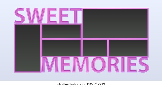 Collage of photo frames vector illustration, background. Sign Sweet memories and blank photo frames for insertion of pictures 