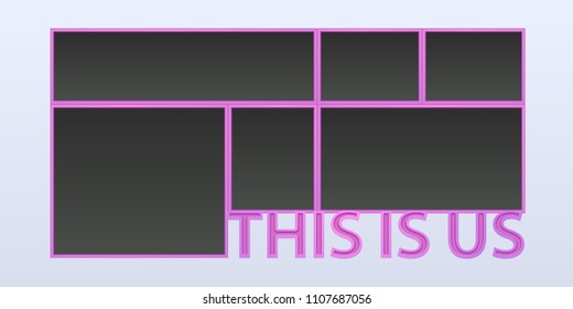 Collage of photo frames vector illustration, background. Sign This is us and blank photo frames for insertion of pictures 