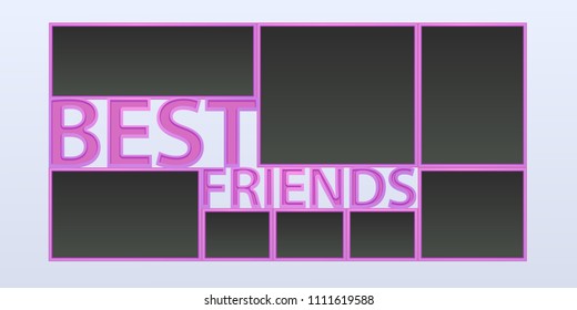 Collage of photo frames vector illustration, background. Sign Best friends and blank photo frames for insertion of pictures 