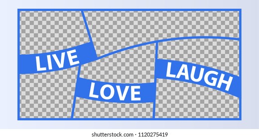 Collage of photo frames vector illustration, background. Sign Live Love Laugh with a set empty photo frames 