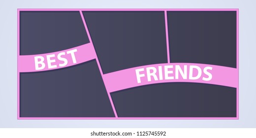 Collage of photo frames vector illustration, background. Sign Best friends and collection of  photo frames for insertion of pictures 
