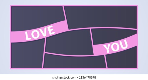 Collage of photo frames vector illustration, background. Sign Love you and set of  photo frames for insertion of pictures 