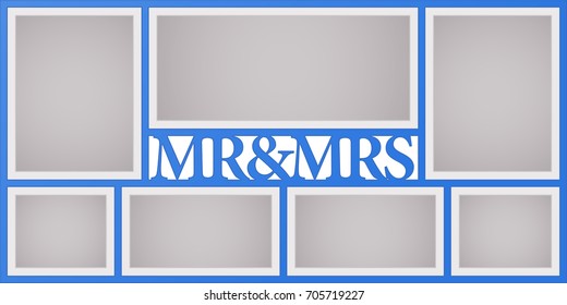 Collage of photo frames  vector illustration, background. Sign mr & mrs and design element with blank photo frames with borders