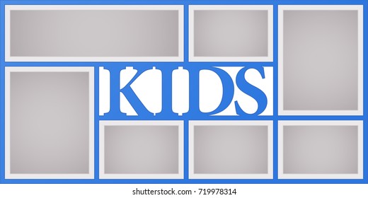 Collage of photo frames  vector illustration, background. Sign kids  and design element with blank photo frames with borders
