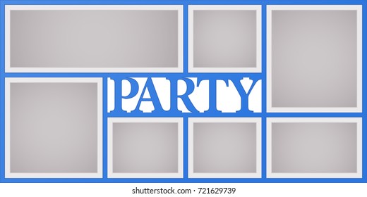 Collage of photo frames vector illustration, background. Sign party and design element with blank photo frames with borders