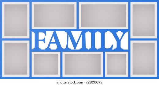 Collage of photo frames vector illustration, background. Sign family and design element with blank photo frames with borders