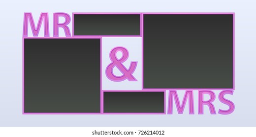 Collage of photo frames vector illustration. Sign mr & mrs and composition of blank photo frames for family portraits