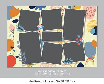 Collage Foto Vorlage mit Boho Hand gezeichnet abstrakten Hintergrund Vektor