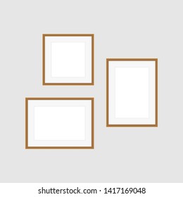 collage picture frames on gray wall, collection of portrait frame set, mock up template picture frame, frames cute for photo, vintage wooden frames chic and luxury, mock-up frames for art gallery show