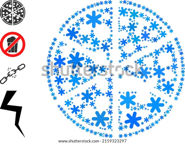 Collage pizza portions icon is\
designed for winter, New Year, Christmas. Pizza portions icon\
mosaic is done from light blue snow icons. Some similar icons are\
added.