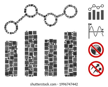 Collage Point chart icon united from square elements in random sizes and color hues. Vector square elements are combined into abstract mosaic point chart icon. Bonus icons are placed.
