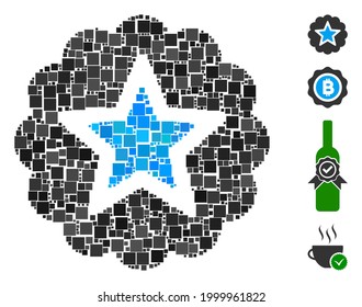 Icono de Collage Premium unido a partir de elementos cuadrados en tamaños variables y tonos de color. Los elementos cuadrados vectoriales se componen en un icono de prima de collage abstracto. Se colocan los iconos de bonificación.