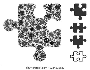 Collage puzzle detail united from SARS virus icons in variable sizes and color hues. Vector infection elements are united into abstract collage puzzle detail icon. Some bonus icons are added.