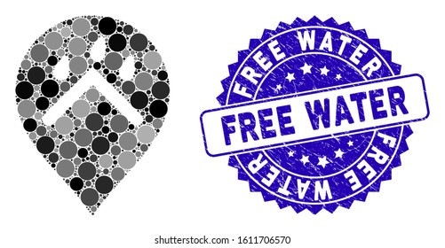 Collage rain protection marker icon and rubber stamp seal with Free Water text. Mosaic vector is composed with rain protection marker icon and with random circle elements.
