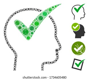 Collage recommended organized from SARS virus icons in variable sizes and color hues. Vector viral elements are grouped into abstract collage recommended icon. Some bonus icons are added.