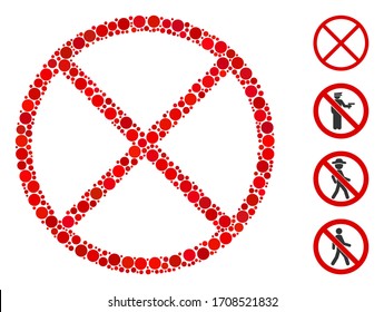 Collage Restricted icon composed of spheric items in different sizes, positions and proportions. Vector spheric parts are grouped into abstract collage restricted icon.