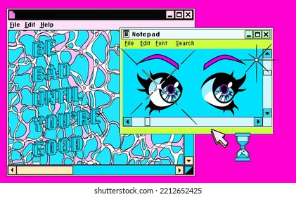 Collage of retro user interface elements. Vaporwave style illustration for the programming subject.
