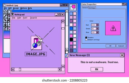 Collage of retro user interface and icons in pastel pink colors. Vaporwave style illustration for the programming and DevOps subjects.