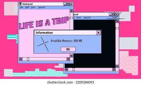 Collage of retro user interface and icons in pastel pink colors. Vaporwave style illustration for the programming and DevOps subjects.