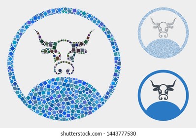Collage Rounded bull boss icon organized from circle and square items in variable sizes, positions and proportions.