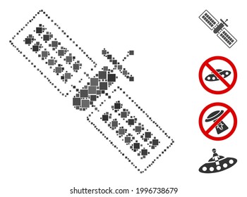 Collage Satellite Symbol vereint aus quadratischen Elementen in unterschiedlichen Größen und Farbtönen. Vektorquadratische Teile werden zu abstrakten Collage Satellite Icon vereint. Bonussymbole werden platziert.