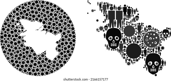 Collage Schleswig-Holstein Land map designed from sars virus items and men and skeleton elements. Infection virus Schleswig-Holstein Land map collage formed with circle and subtracted shape.