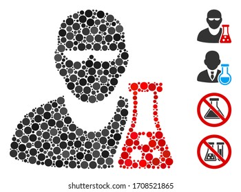 Collage Scientist with flask icon united from circle items in various sizes, positions and proportions. Vector circle elements are united into abstract collage scientist with flask icon.