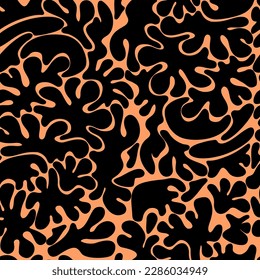 Collage seamless pattern. Trendy minimal flat Matiss style design. Abstract shapes silhouettes on orange background. Hand drawn vector illustration. Texture for packing, print, fabric, textile