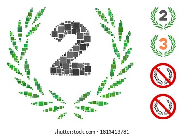 Collage Second laurel wreath icon organized from square elements in random sizes and color hues. Vector square elements are organized into abstract composition second laurel wreath icon.