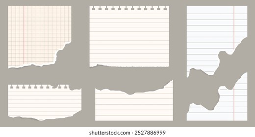 Collage Set elements for scrapbook. Trendy retro vintage paper cut, notebook sheet. Old rip torn paper collection. Craft retro gazettes, grunge papers collection. Isolated Vector illustration.