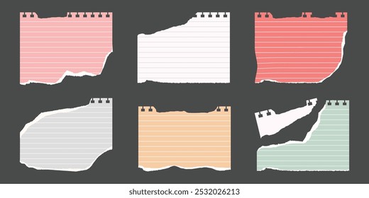 Collage Set elements for scrapbook. Trendy retro vintage paper cut, newspaper, notebook sheet. Old rip torn paper collection. Craft retro gazettes, grunge papers collection. Vector illustration.