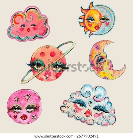 Collage set of Sticker vintage , rip notepaper, scrap music sheet, retro gazette, torn newspaer, stamp butterfly, plants, mouth. Trendy collage vector set, retro modern sticker