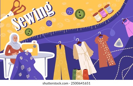 Taller de costura de collage, Ilustración vectorial de Ilustración vectorial dibujada a mano.
