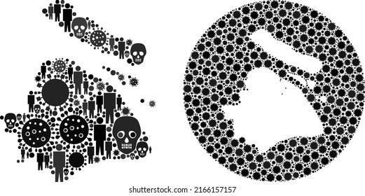 Collage Shanghai City map composed of flu virus items and people and death items. Evil virus Shanghai City map collage created with sphere and subtracted shape.