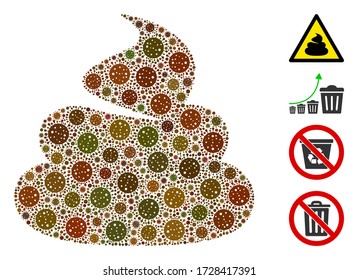 Collage shit designed from SARS virus icons in random sizes and color hues. Vector infection icons are composed into abstract mosaic shit icon. Some bonus icons are added.