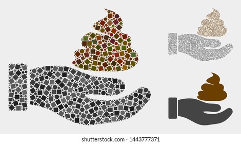 Collage Shit hand icon designed from circle and square items in various sizes, positions and proportions. Vector circle and square items are united into abstract mosaic shit hand icons.