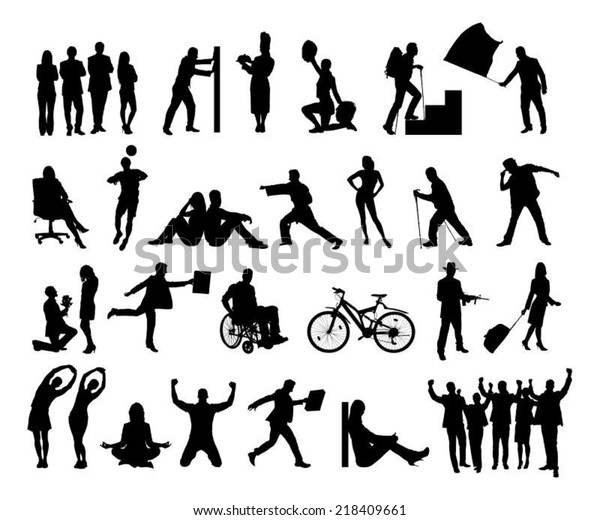 Collage Silhouette People Doing Various Activities Stock Vector ...