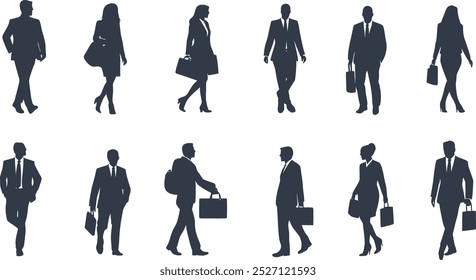 Collage of silhouettes representing diverse professionals in business attire against a clean white background

