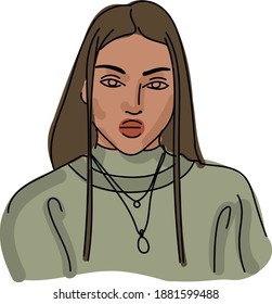 Collage Sketch Portrait Woman. Abstract Contemporary Art Scandinavian Style. Clipart. Trendy  Vector illustration for interior, print, card, wallpaper, decor